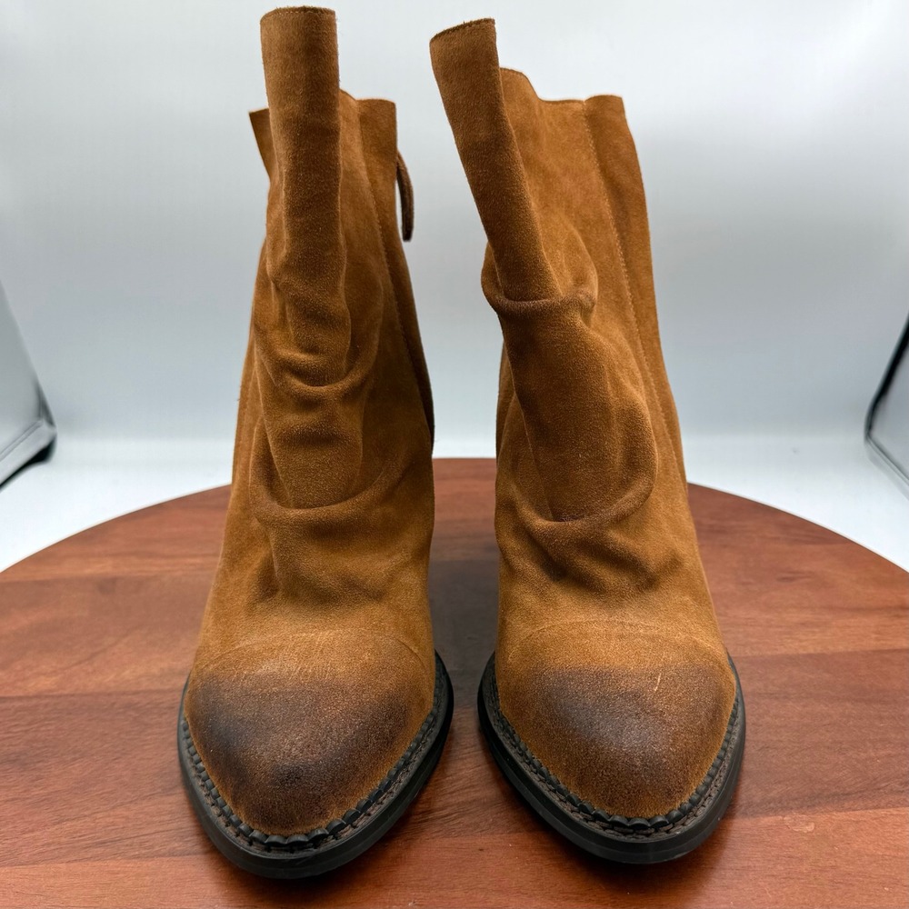 Sbicca‎ Millie Double Zip Slouch Suede Distressed Ankle Boots Brown Womens 10